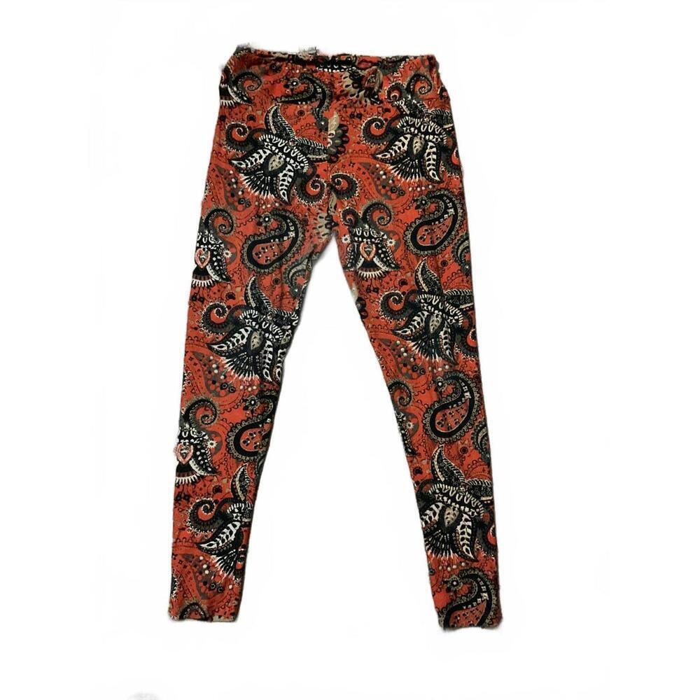 LuLaRoe Vibrant Orange Patterned Women's Leggings Tall and Curvy